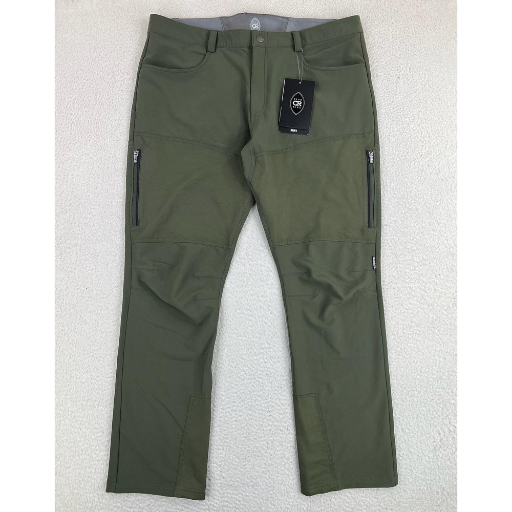 Club Ride Pants Mens XL 36x32 Green Fat Jack Softshell Cycling Khakis Zip Pocket